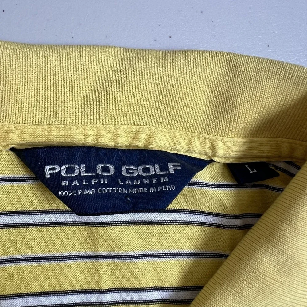 Ralph‎ Lauren Polo Golf Mens Large Yellow Striped Short Sleeve Polo Shirt